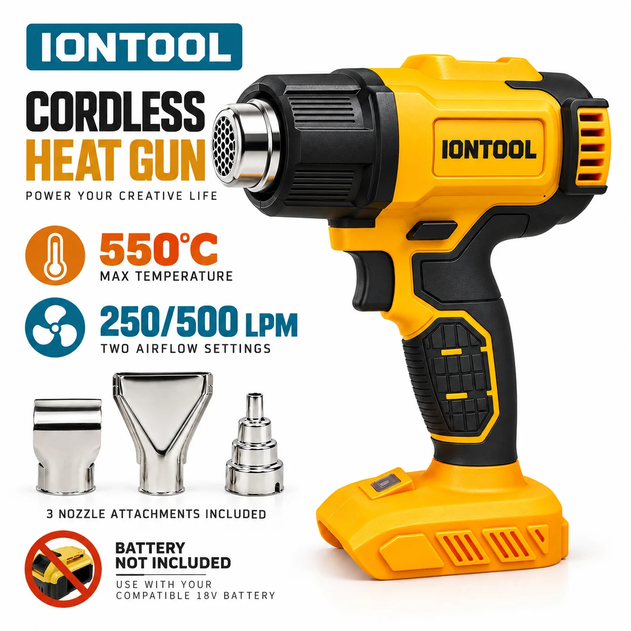 Cordless Heat Gun For Shrink Tubing - Беспроводной термофен IONTOOL с бесщеточным двигателем,